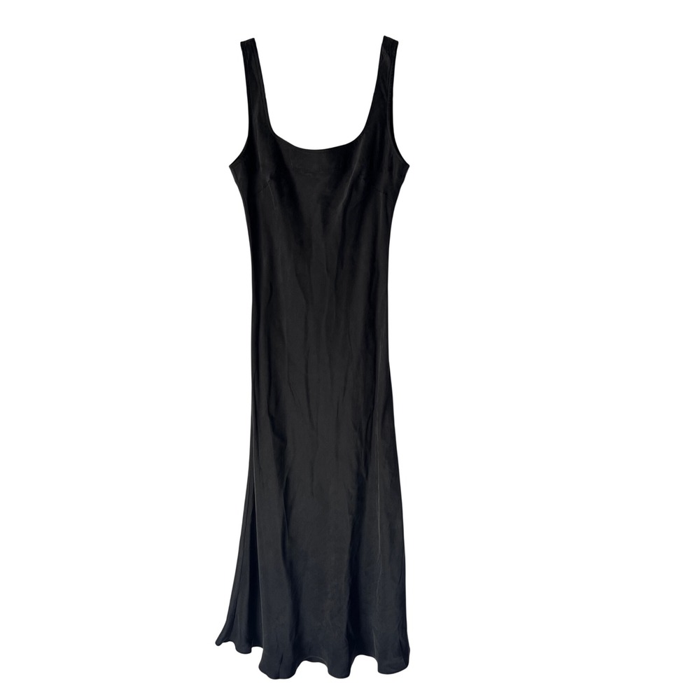 St. Agni 100% Sand Washed Silk Scoop Neck Maxi Slip Dress Charcoal Black XS